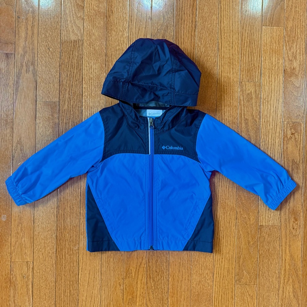Columbia Blue and Black Kids Rain Jacket with Hood
